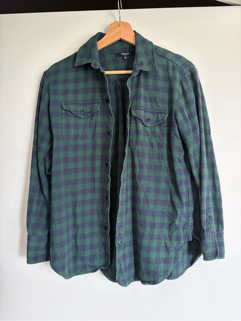 Madewell Green & Navy Plaid Button-Down Shirt